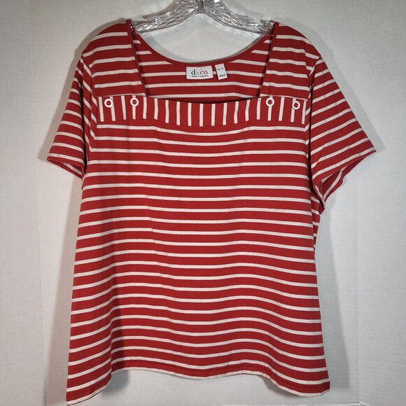 d&co Tops - d&co Women's Striped Square Neck Top Size XL Red/White Stripes